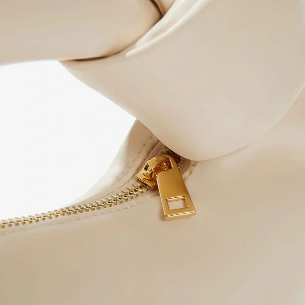 Melie Bianco Alexandra Cream Vegan‎ Top Knot Handle Crescent Hobo Bag Minimalist